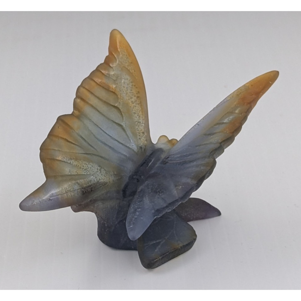 Daum France Pate De Verre Papillon Butterfly On Rose Leaf Flower Figurine